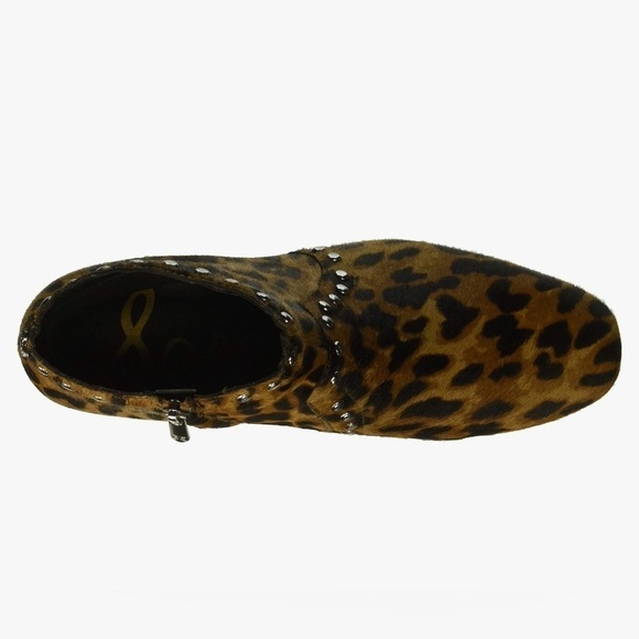 SAME EDELMAN CHEETAH LORIN CALF HAIR LEATHER STUDDED ANKLE BOOTIES - Picture 6 of 10